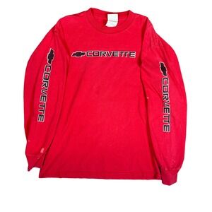 Vintage Chevrolet Corvette Long Sleeve Graphic T-Shirt Red Mens Large Chevy